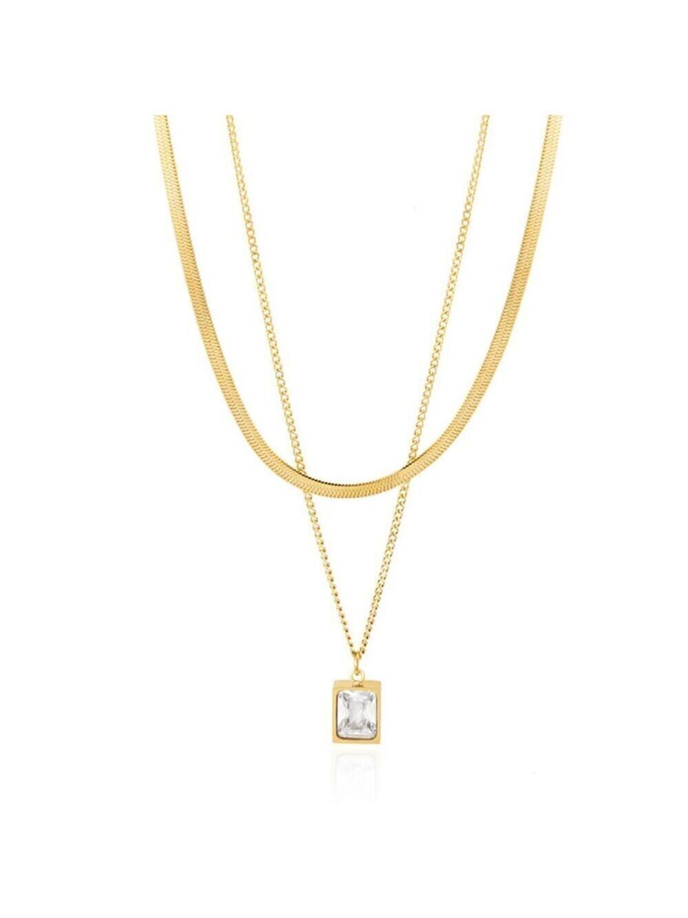 18K Gold Plated Stainless Steel Double Cable and Flat Snake Chain Necklace